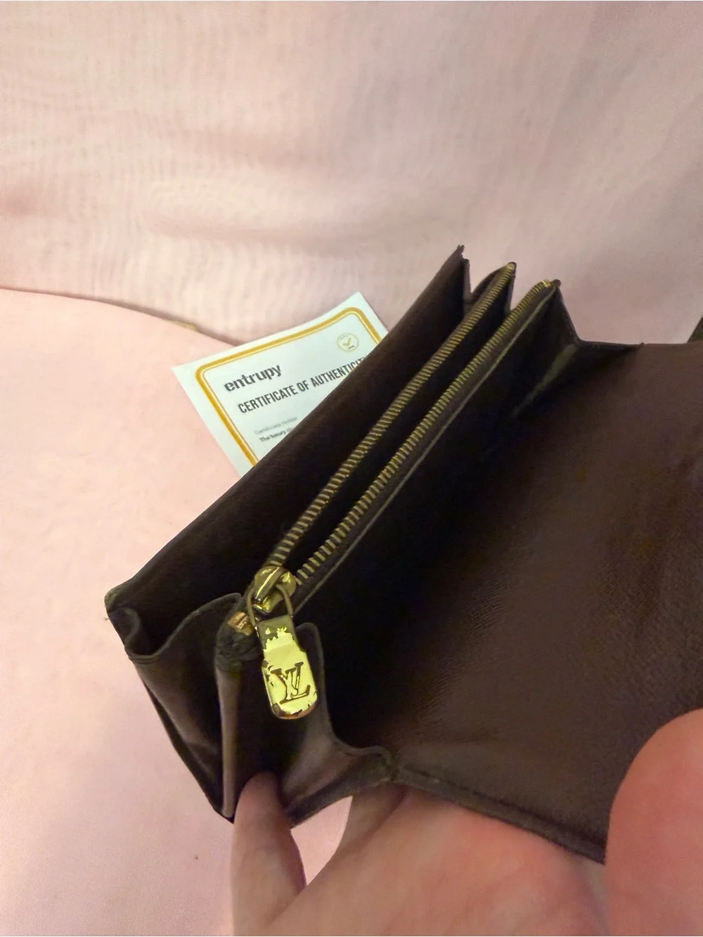 Louis Vuitton Brown Checkered Damier Ebene Continental Wallet with Gold Hardware